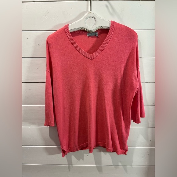 🩷FRANSA – Coral Pink Knit V-Neck Top M - Picture 2 of 11